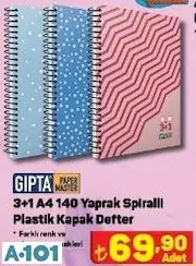 GIPTA 3+1 A4 140 YAPRAK SPİRALLİ PLASTİK KAPAK DEFTER